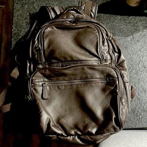 Brown leather Bass backpack.